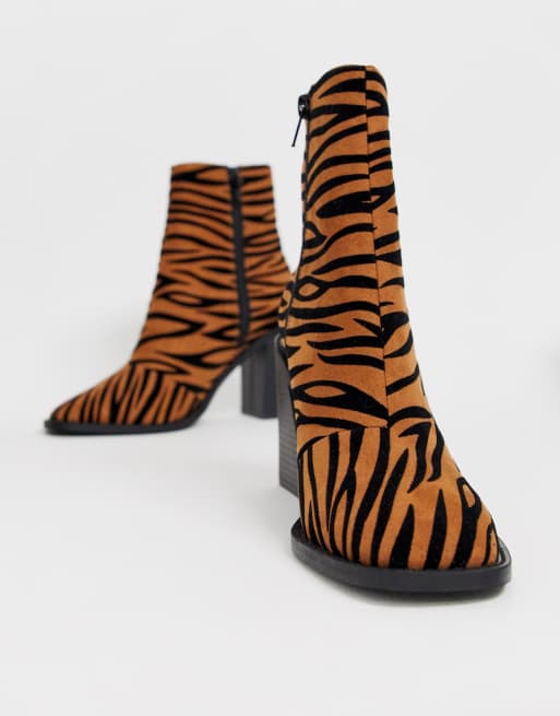 Head Over Heels Olivee tiger print heeled ankle boots with square toe, 3 of 4