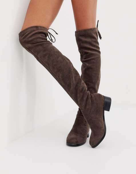 grey flat knee boots