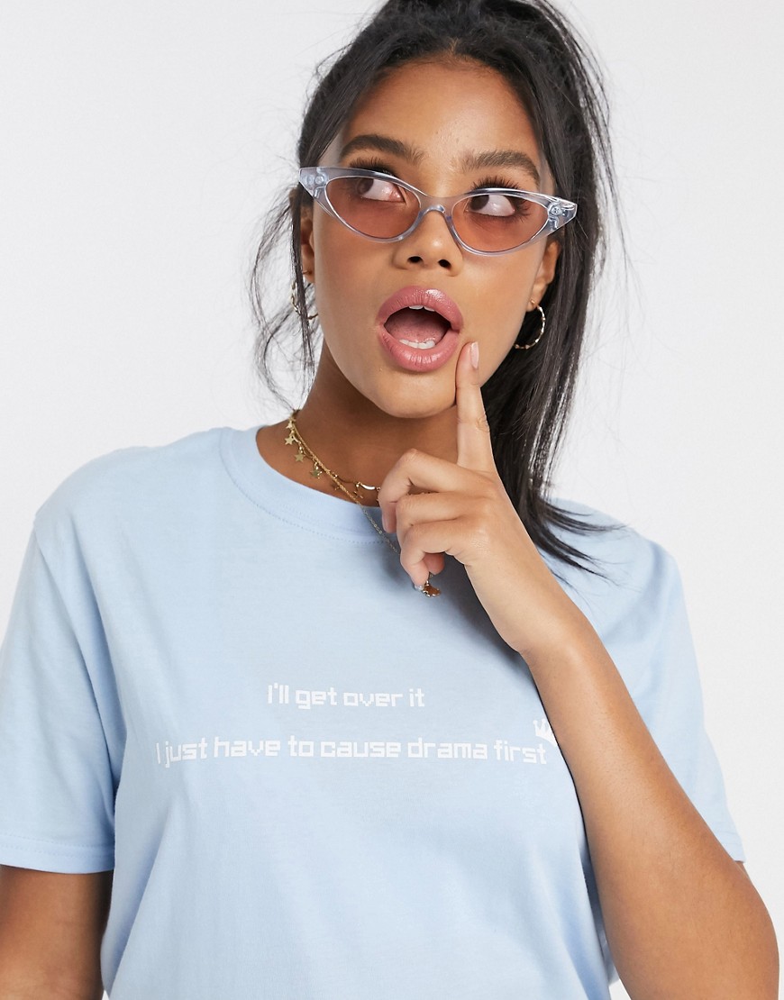 Hearbreak - Oversized T-shirt met 'I'll get over it' slogan in blauw