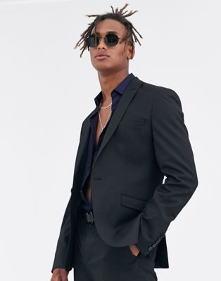 Heart and dagger skinny suit jacket in black | ASOS