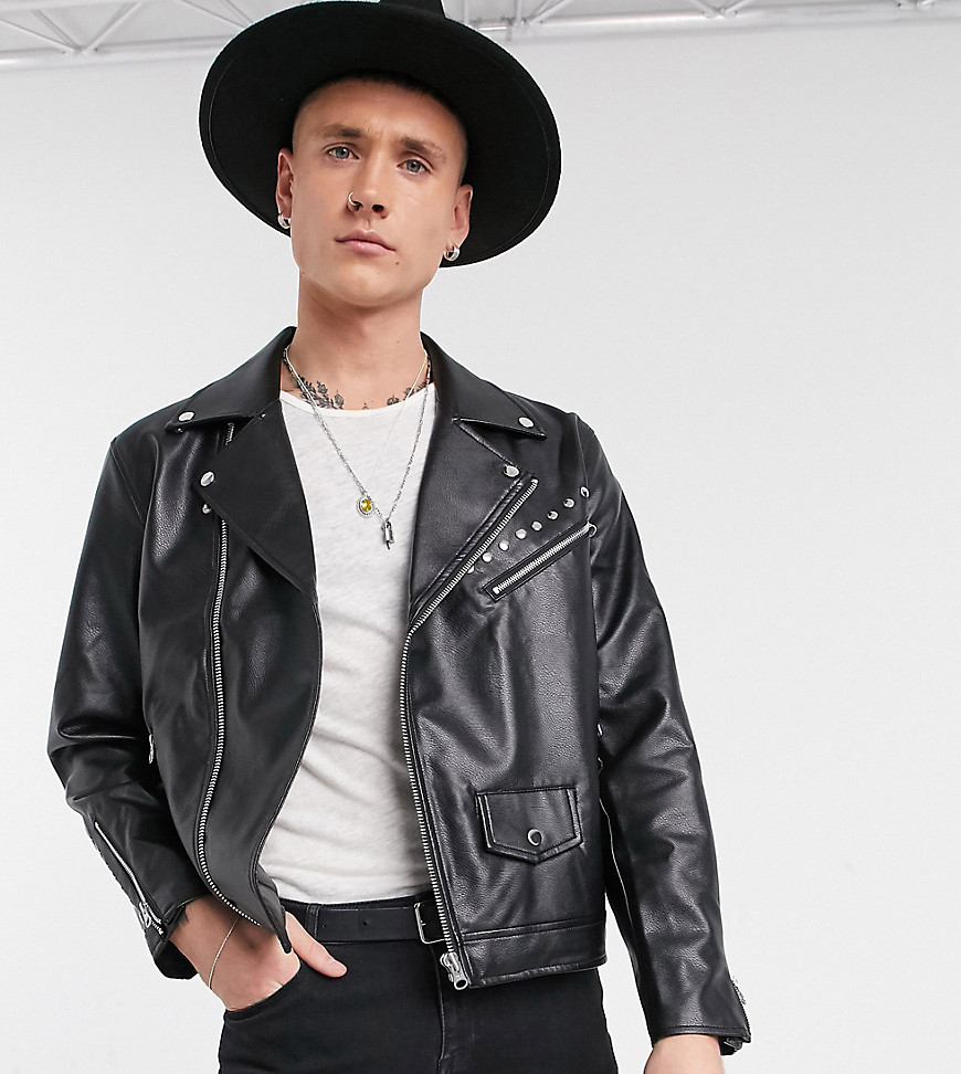 Heart & Dagger biker jacket with studs in faux leather-Black