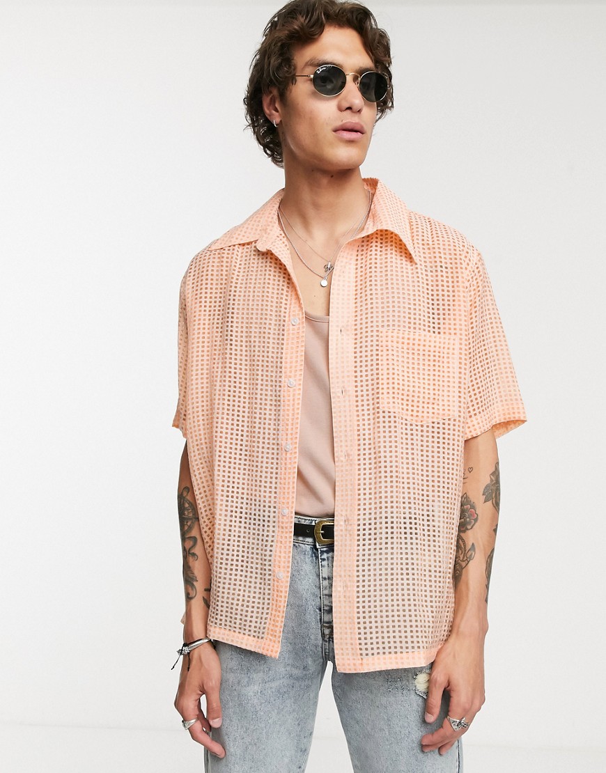 Heart & Dagger - Camicia dévoré arancione trasparente