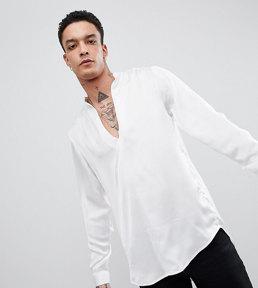 Heart & Dagger - Camicia in tessuto drappeggiato con scollo a V-Bianco