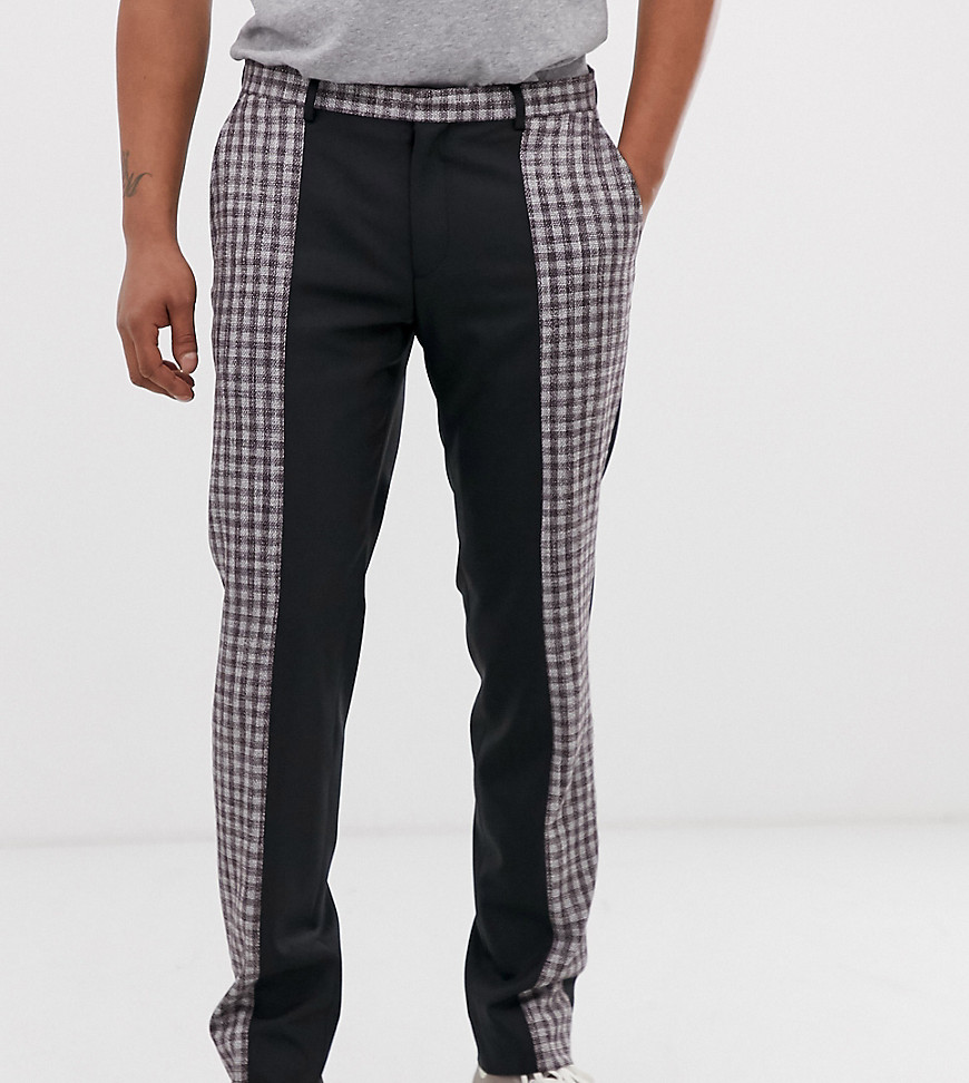 Heart & Dagger cut and sew check trouser in black