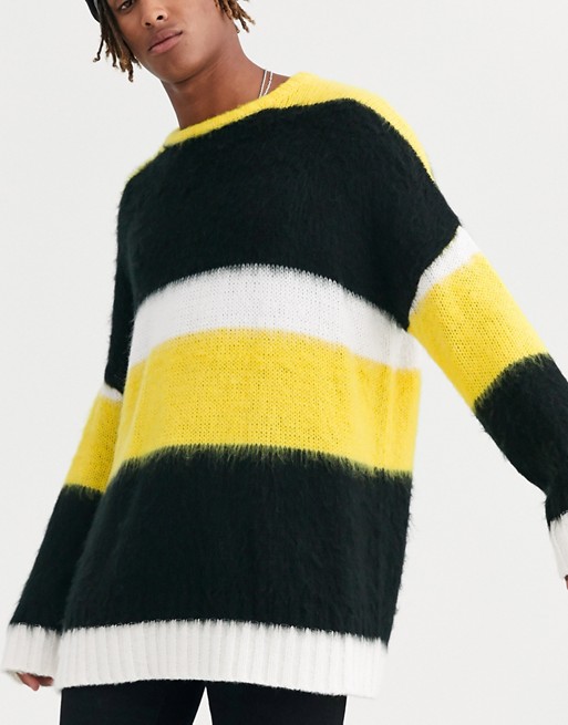 Heart & Dagger fluffy striped jumper in yellow and black