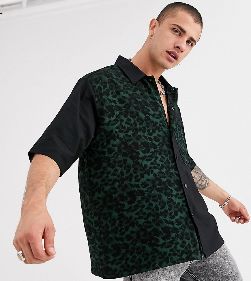 Heart & Dagger - Grøn skjorte i splejset leopard