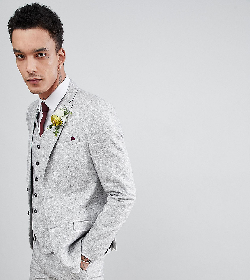 Heart & Dagger – Kostymjacka till bröllop i linnestruktur med smal passform-Grå