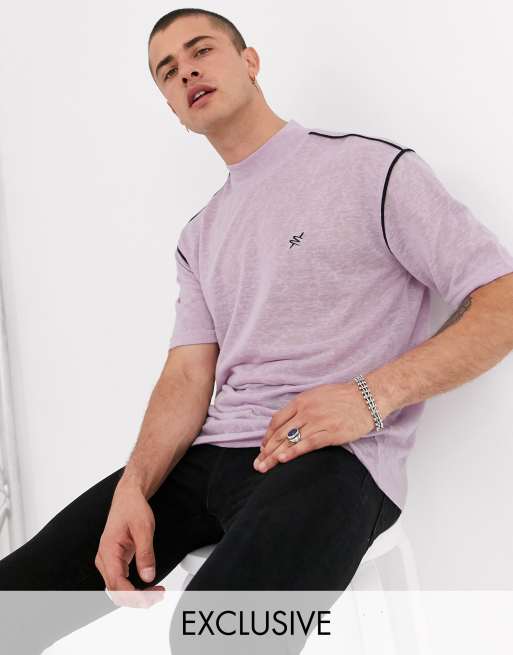 Heart & Dagger – Lila stickad t-shirt med smal passform