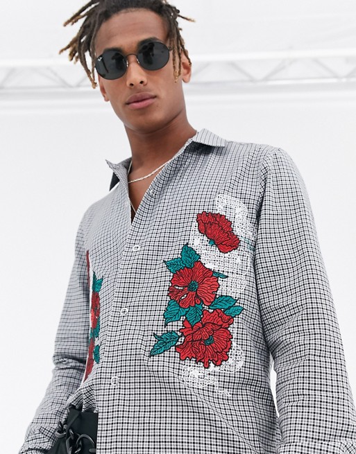 Heart & Dagger oversized check shirt with embroidery with snaps