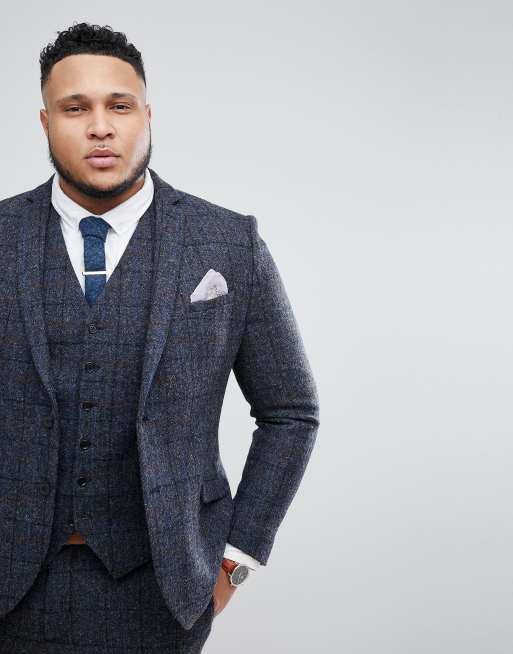 Heart Dagger Plus Size Slim Suit Jacket In Harris Tweed In Check