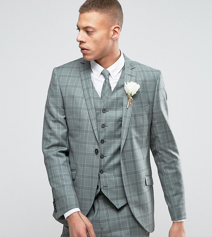 Heart & Dagger - Rutig kostymjacka med smal passform för sommarbröllop-Grön