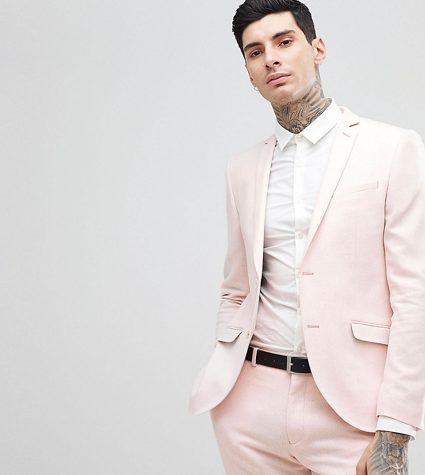 Heart & Dagger - Skinny bruiloftcolbert van tweed met visgraatpatroon-Roze