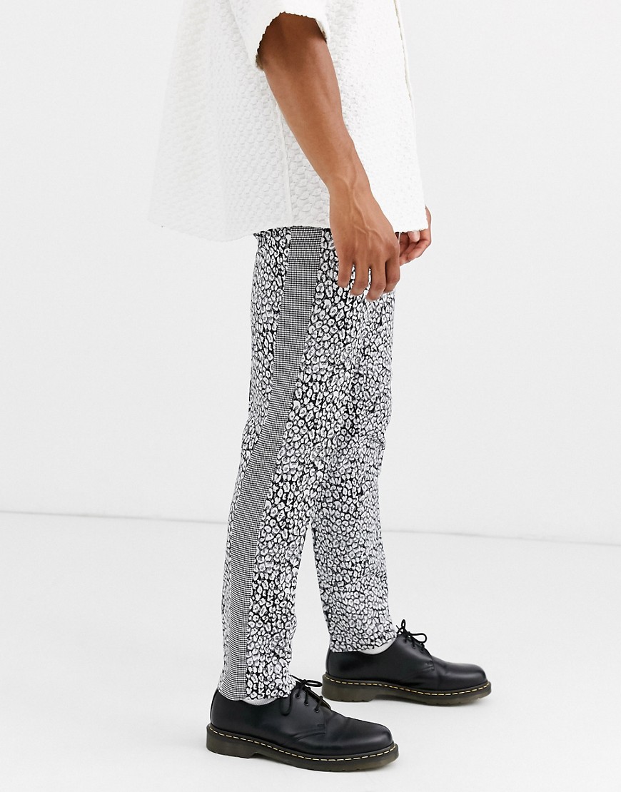 Heart & Dagger skinny fit trousers in animal with check side stripe-Grey