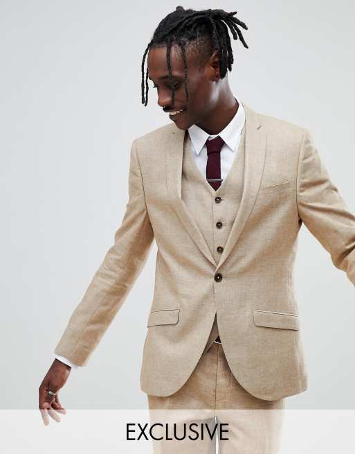 Heart Dagger skinny suit pants in tan linen ASOS