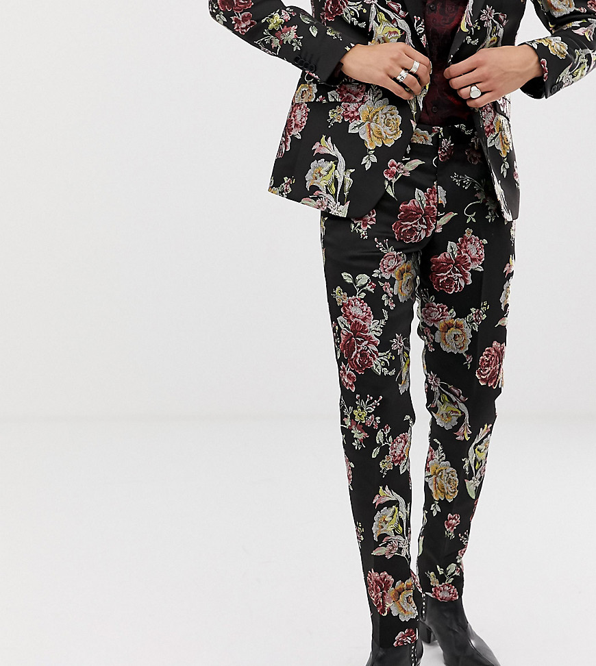 Heart & Dagger skinny suit trousers in metallic floral-Black