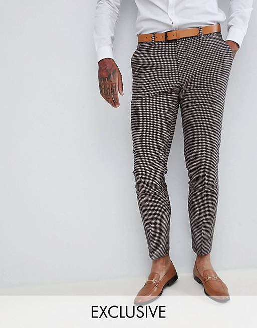 Heart & Dagger skinny wedding suit pants in dogstooth