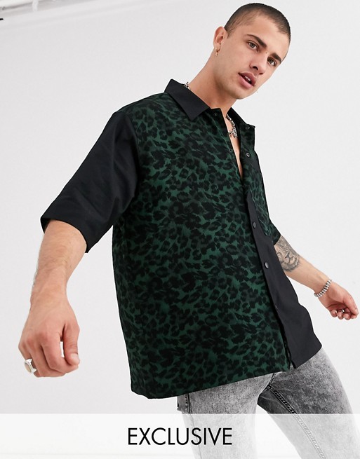 Heart & Dagger spliced green leopard shirt