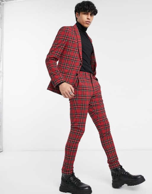 Red plaid hot sale suit pants