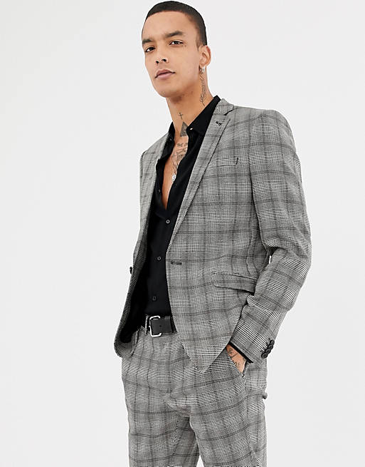 Heart & Dagger super skinny suit jacket in gray check