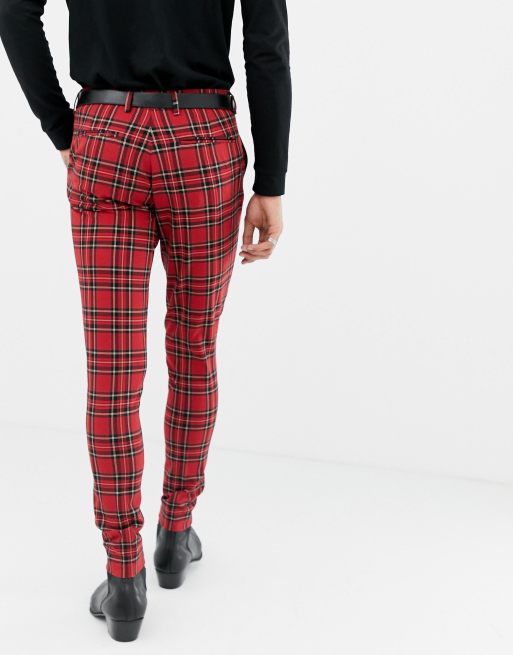 ASOS DESIGN super skinny suit pants in red plaid check