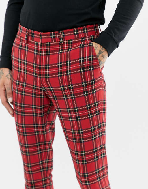 Red plaid skinny jeans on sale mens