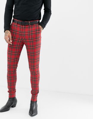 red tartan skinny trousers