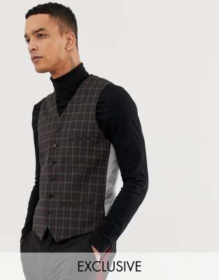 Super Skinny Suit vest In Check-Green