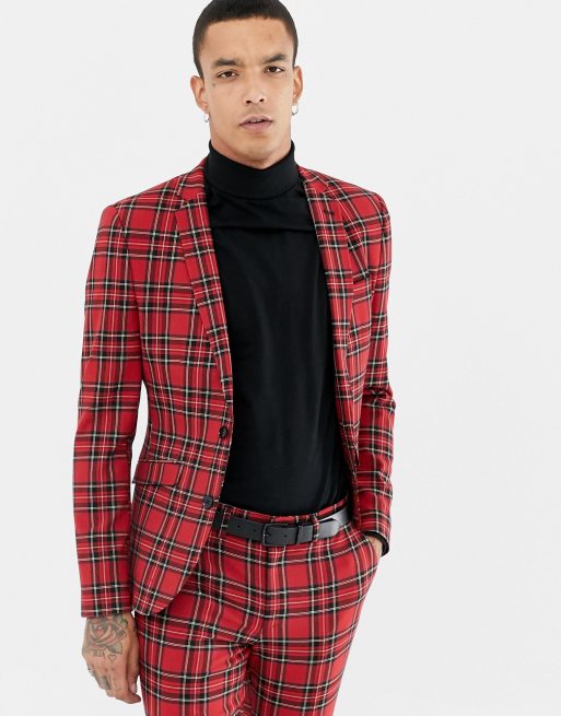 Heart & Dagger - Superskinny kostuum met rode Schotse ruit, 2 van 3