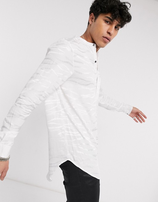 Heart & Dagger v neck shirt with tiger texture in white