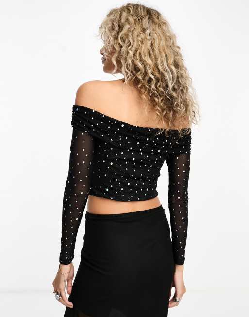 Black glitter store bardot top