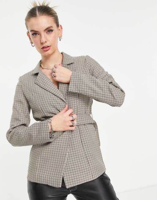 Belted check blazer store