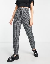 Monki mix and match pants in grey grid check | ASOS