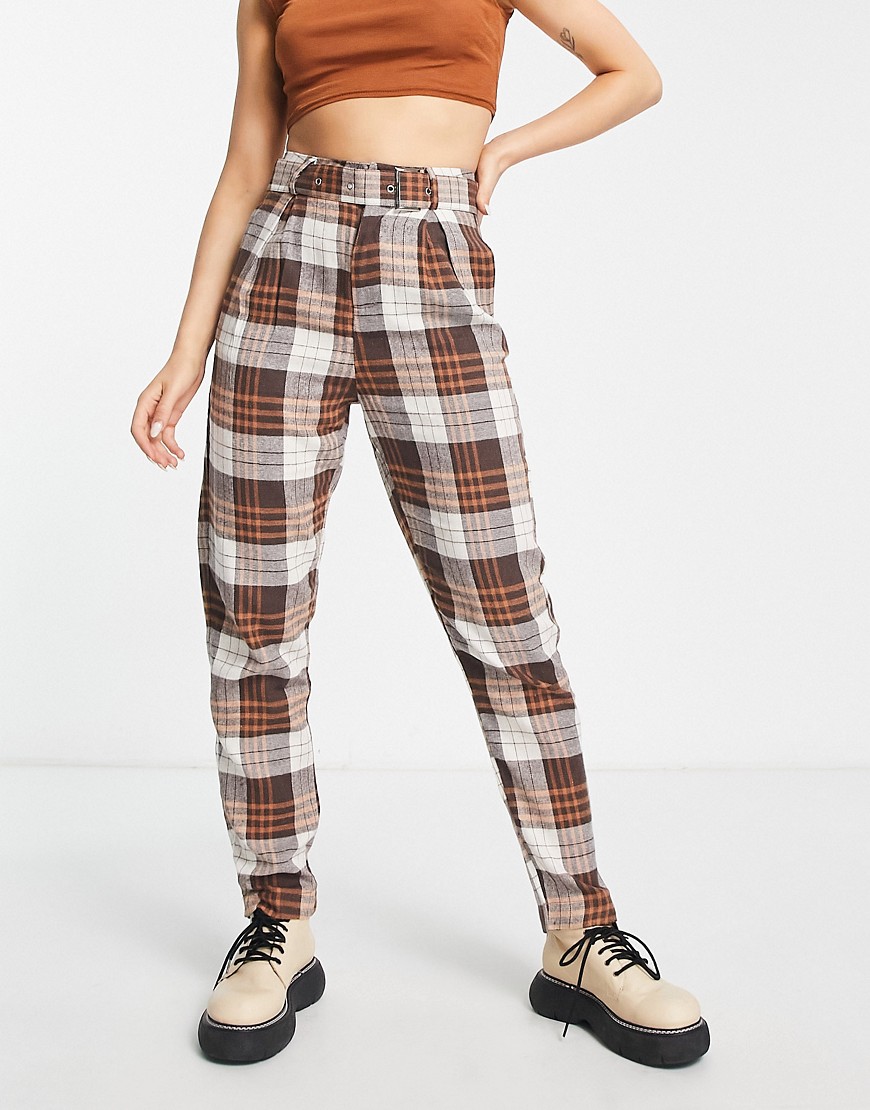 Heartbreak belted tailored trousers co-ord in brown check