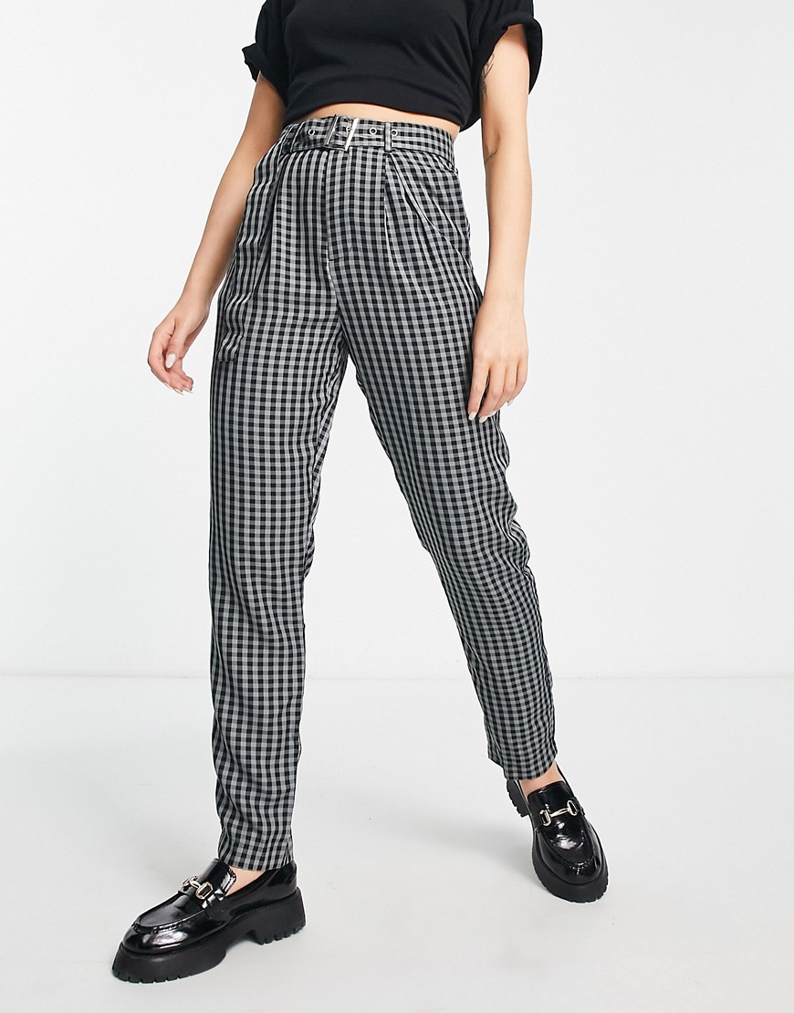 Heartbreak belted tailored trousers co-ord in grey gingham