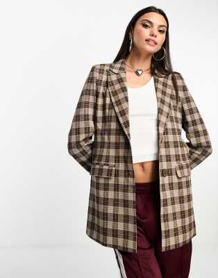 Heartbreak bengaline slim fit blazer in brown check | ASOS