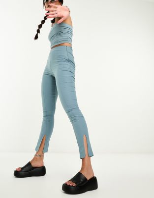 Heartbreak Bengaline Slim Fit Pants With Hem Split In Blue - Part Of A Set