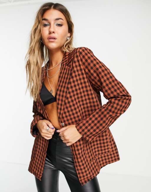 Heartbreak - Blazer allacciato in vita a quadri, color ruggine in coordinato