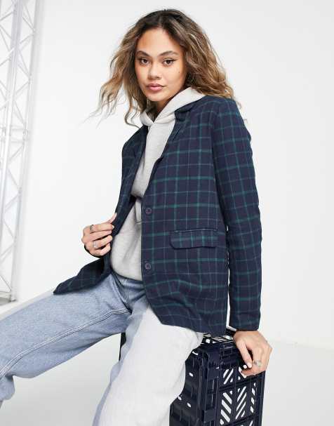 Heartbreak - Blazer boyfriend extra largo a quadri blu navy e verdi - view 1