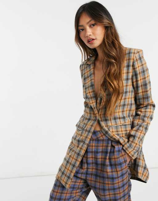Heartbreak - Blazer boyfriend lungo a quadri senape e blu navy