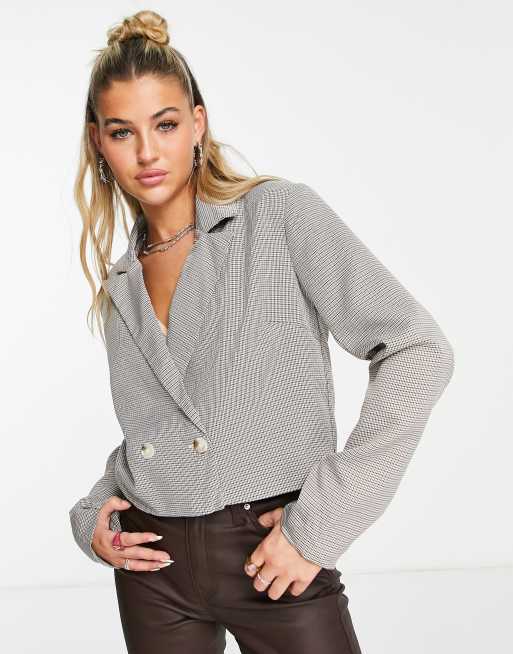 Heartbreak - Blazer d'ensemble court à double boutonnage et motif pied-de-poule - Neutre