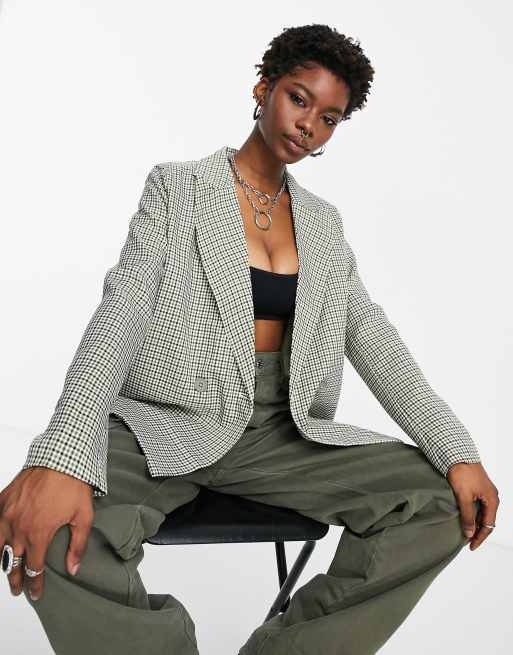 Heartbreak - Blazer doppiopetto oversize verde a quadri in coordinato
