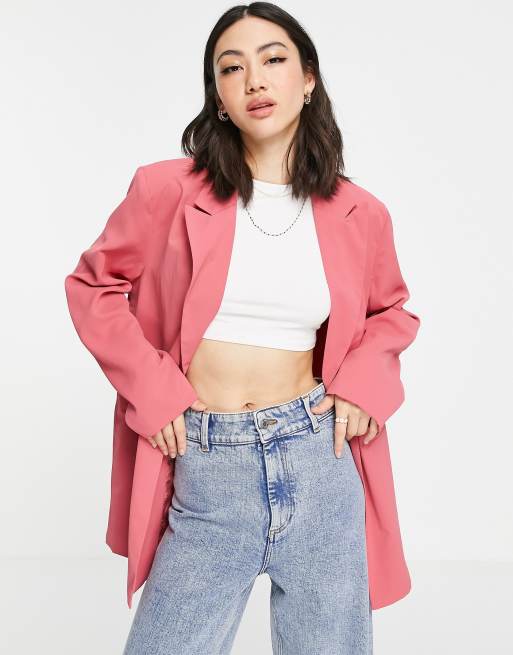 Heartbreak - Blazer met lange pasvorm in donkerroze, deel van co-ord set