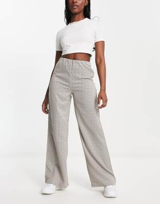 Heartbreak - Broek met wijde pijpen en pied-de-poule in naturel