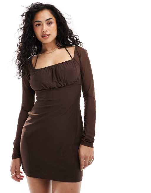 Heartbreak - Brun minikjole med bolero-detalje i mesh
