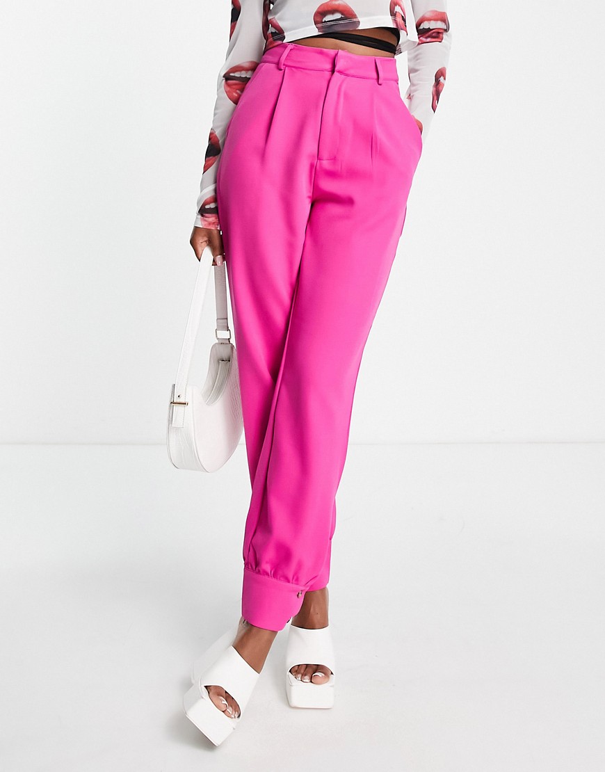 Heartbreak button cuff tailored trousers co-ord in pink
