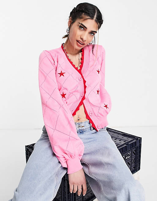 Heartbreak cardigan with star embroidery in pink