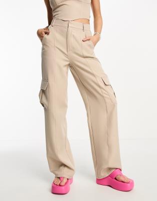 Heartbreak Heartbreak cargo trousers with contrast stitch co-ord in beige-Neutral