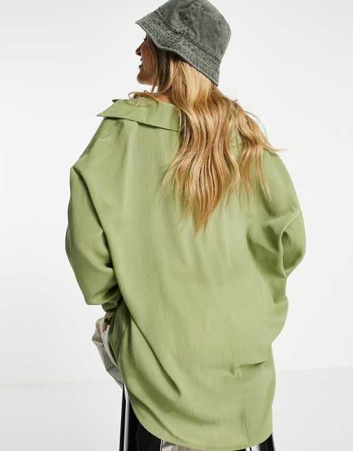 Heartbreak - Chemise d'ensemble overesize en tissu froissé - Vert sauge, 4 de 4