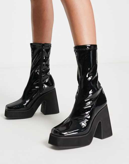 Heartbreak chunky platform sock boots in black patent | ASOS