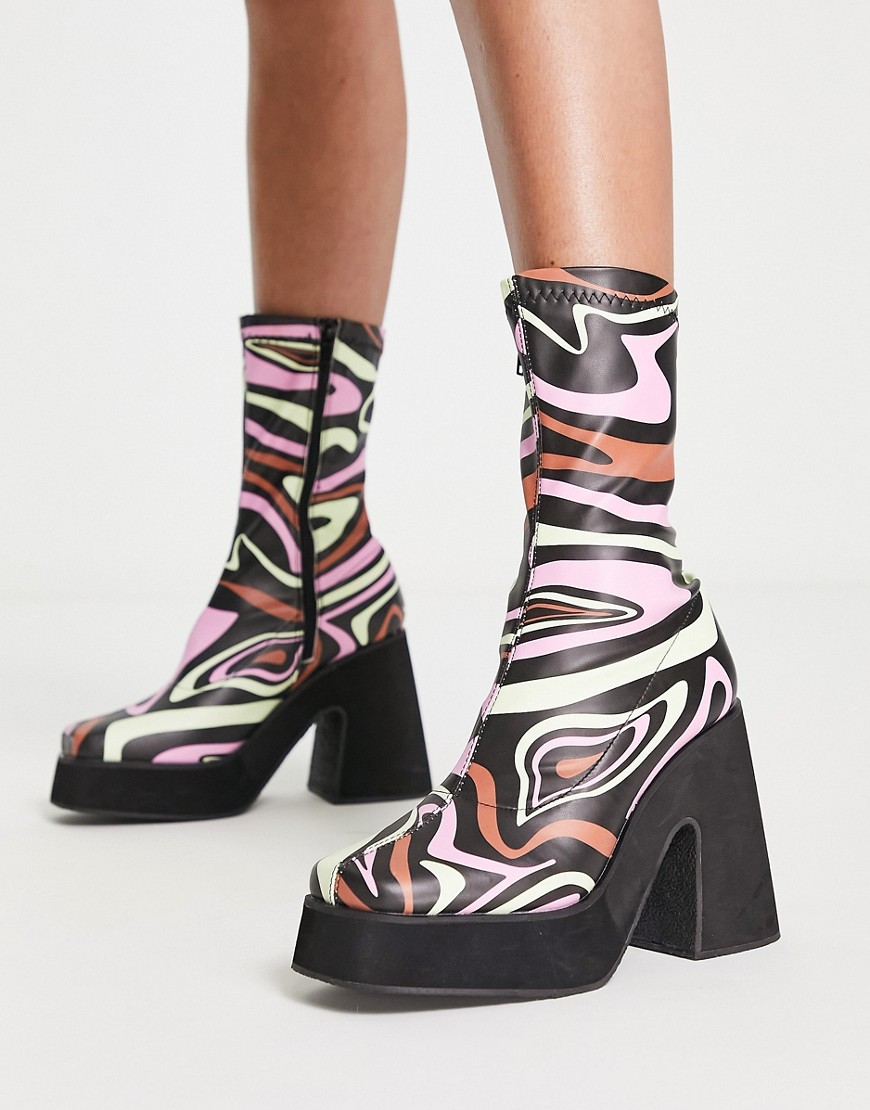 Heartbreak Chunky Platform Sock Boots In Marble Print-multi